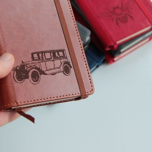 Car Notes Journal Customizable Engraved Vintage Car Journal Leather Bound, Strip With the ...