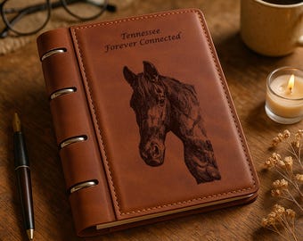 Horse Engraving Journal – Refillable Vegan Leather Journal– Rustic Western Gift – Refillable Planner Diary