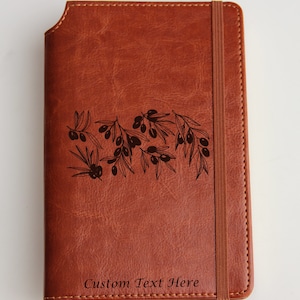 Custom olive tree branches  journal laser engraved Journal Fully personalized with  custom text leather bound with elastic strip,