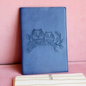 Custom mandala owl journal cover Order, laser engraved leather bound custom refillable journal image 8