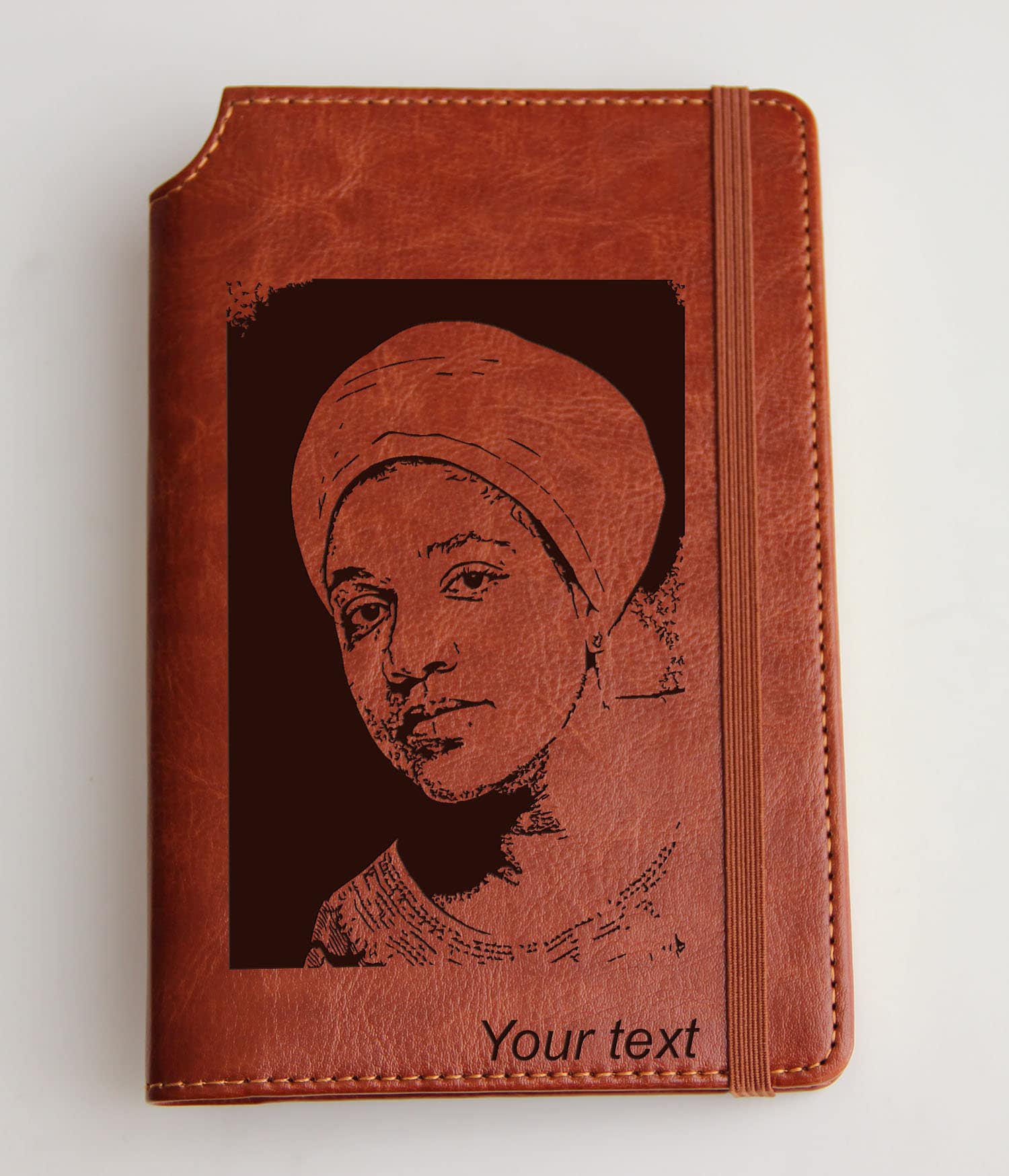 Custom Portrait  Journal  laser engraved Journal Fully personalized with custom quote or custom text leather bound with elastic strip
