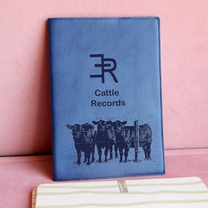 Custom refillable cattle records, angus records journal cover, laser engraved vegan leather cover refillable journal