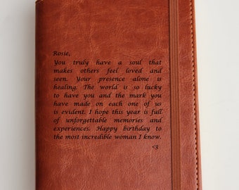 Long Custom message to best friend  Journal  laser engraved Journal Fully personalized with custom quote or custom text leather bound