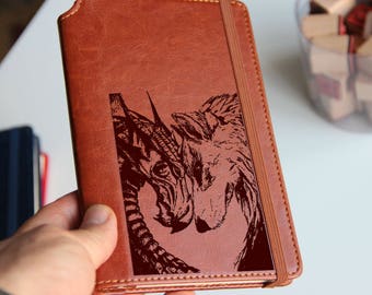 Customizable Dragon Wolf Leather Journal, Fenrir Symbol