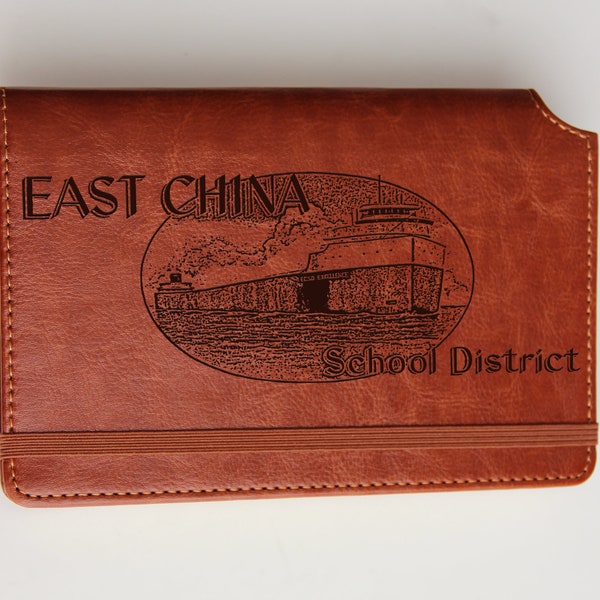 Personalized engraved company logo leather bound, elastic strip with the same color Easwt China School district