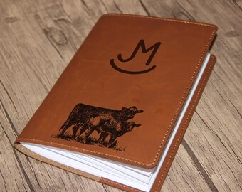Cuaderno personalizado con grabado de vaca y marca