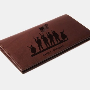 Cartera para hombre de cuero genuino con doble pliegue y soldados patrióticos personalizables, un regalo perfecto para sus seres queridos, para él, para papá