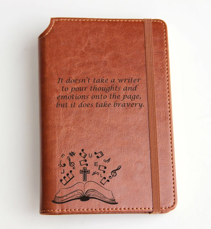 Custom designed  Music Notes Journal with custom quote or custom text leather bound with elastic strip fully personalized journal