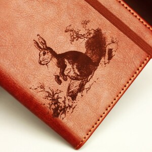 Customizable engraved rabbit zoological illustration journal leather bound, strip with the same color hare rabbit vintage illustrations