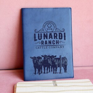 Custom refillable cow records  journal , angus records journal cover, laser engraved vegan leather cover refillable journal