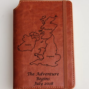 British Isles Travel Journal Het beste cadeau voor uw dierbaren: een in leer gebonden schetsboek, elastische strook in dezelfde kleur om het gesloten te houden