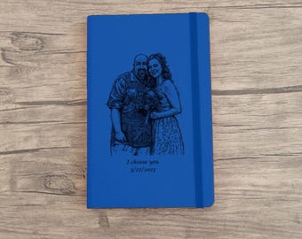 Personalized Photo Engraved Leather Journal, Custom Diary Notebook, Wedding Journal