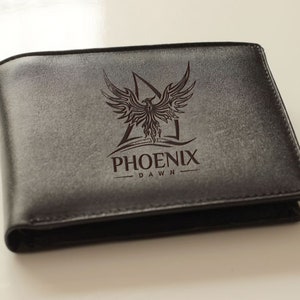 Cartera para hombre de cuero genuino con dos pliegues ilustrados de fénix personalizable, un regalo perfecto para tus seres queridos, para papá