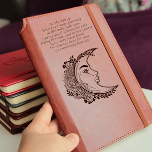 Moon  message to best friend  Journal  laser engraved Journal Fully personalized with custom quote or custom text leather bound