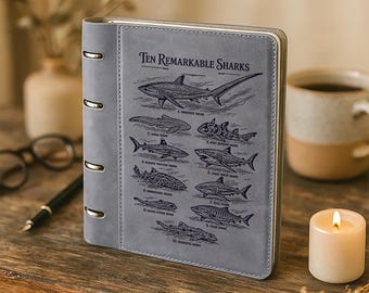 Shark Engraved Leather Journal, Marine Biology Sketchbook, Ocean Lover Notebook