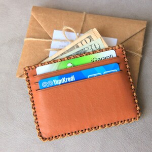 Titular de la tarjeta de crédito, Cartera, Unisex, Cosido a mano 100 por ciento cuero genuino, Marrón, color avellana, Regalo para él, regalo para ella, San Valentín