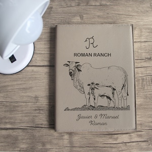 Custom refillable brahman cattle records, angus records journal cover, laser engraved vegan leather cover refillable journal