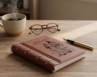 Custom Leather Wedding Journal – Personalized Engraved Photo Notebook with Bible Verse
