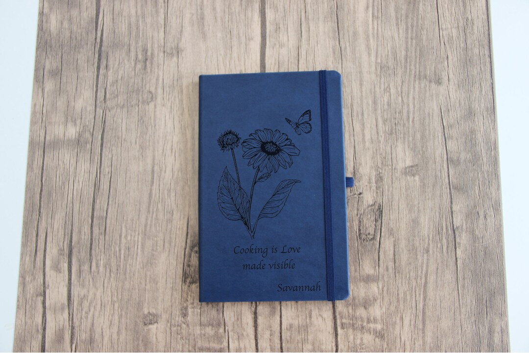 Sunflower Recipe Book Journal With Custom Quote or Custom Text Leather