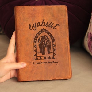 A set of 10 journal covers with notebooks with your personalized logo made of crazy horse leather or vegan leather.
