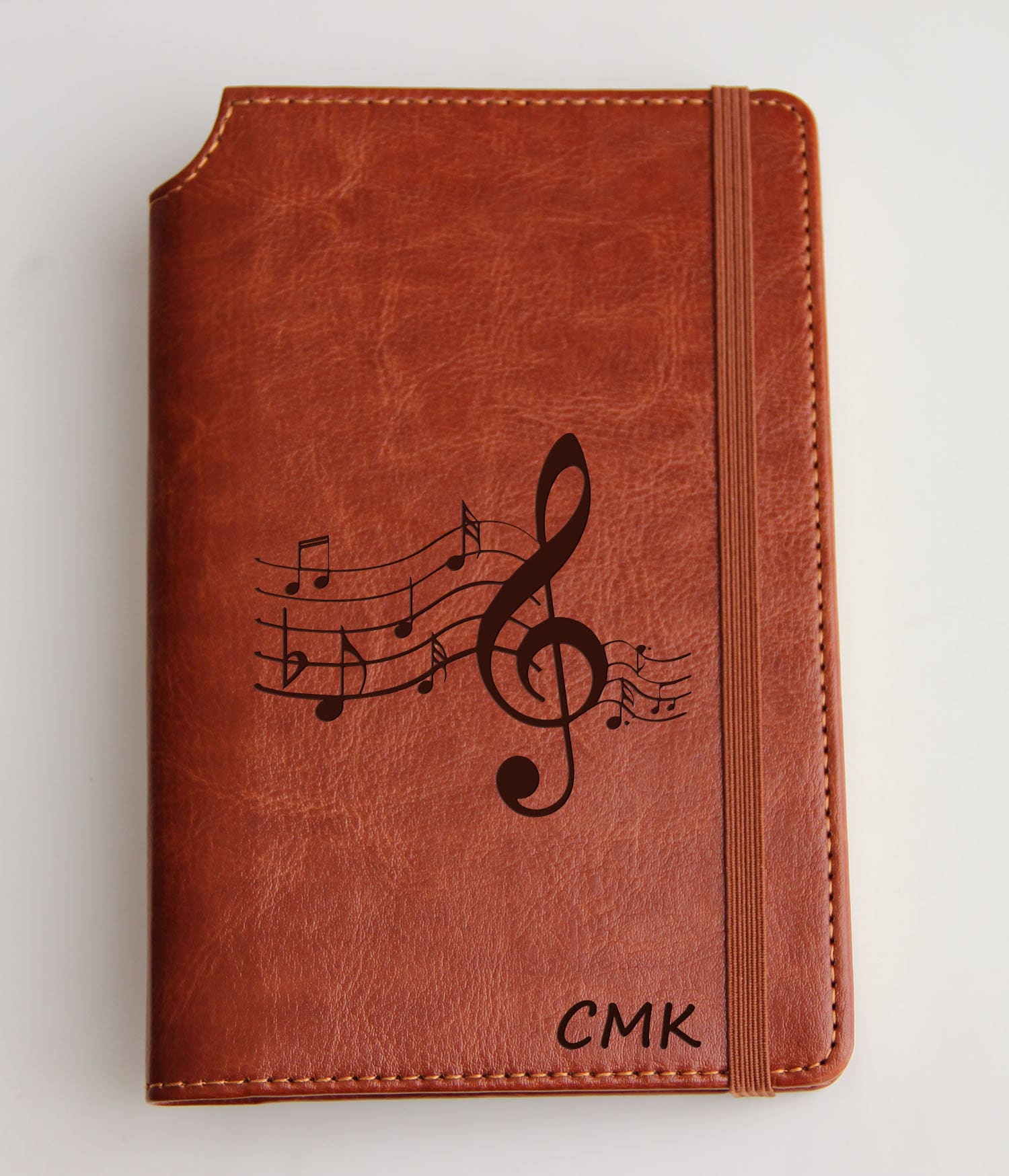 Custom designed  Music Notes Journal with custom quote or custom text leather bound with elastic strip fully personalized journal