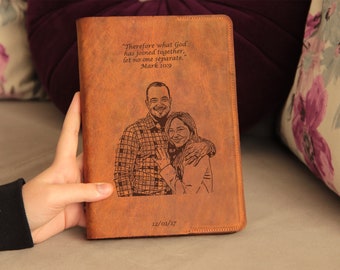 Custom Bible cover Order, laser engraved genuine crazy horse leather or gold gilded thermo leather from your photo couple photo