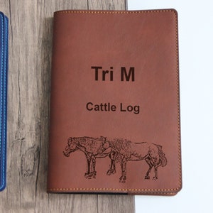Custom refillable cattle records, horse records journal cover, laser engraved vegan leather cover refillable journal