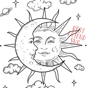 Sun moon face svg print, instant download celestial face pendant silhouette, sun moon face mask vector design, moon digital clipart