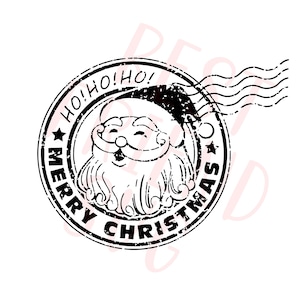 Postmark Santa Claus Christmas Seal. North Pole Air Mail Silhouette. SANTA CLAUS STAMPS Clip Art Svg. Digital Design Vector Clipart Badge.