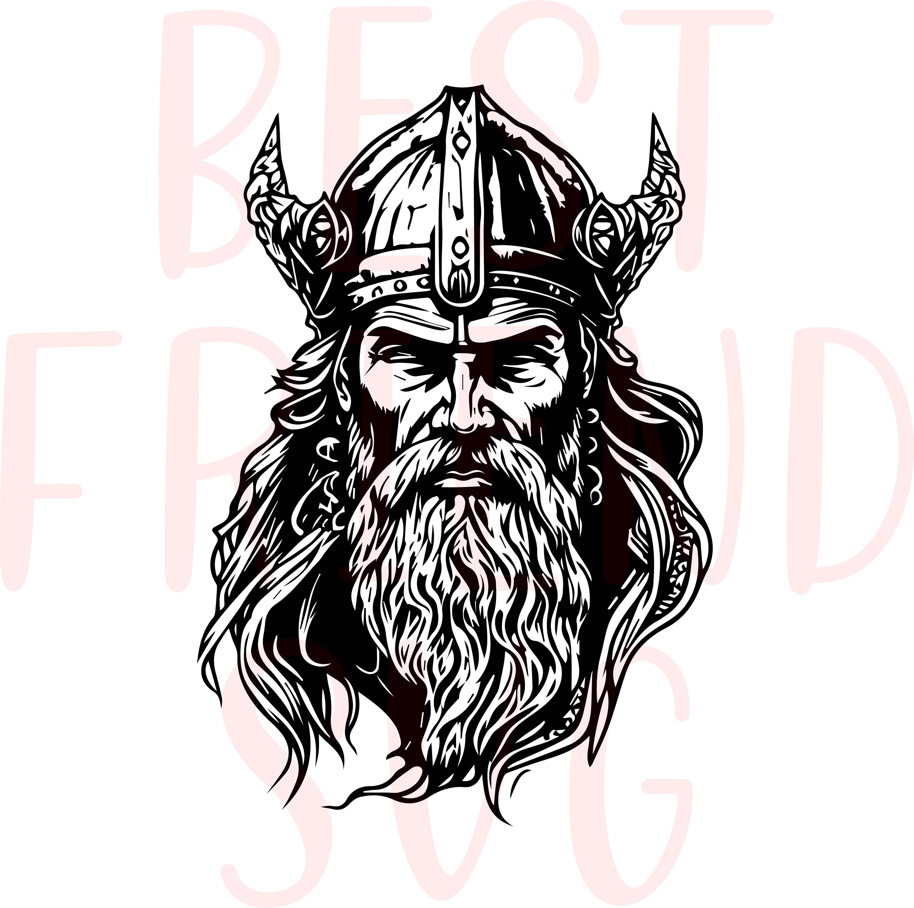 Head of Odin Norse God Front View Black and White Viking Celtic Svg, Viking SVG for cutting machines, Instant Download