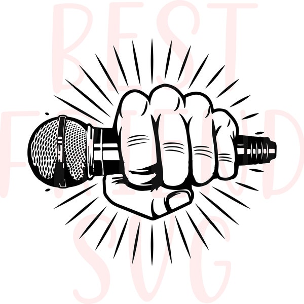 Hand Holding Microphone, Clipart, Vector Cut File, Logo SVG PNG eps dxf Audio Sound Voice Mic Music Studio Radio Hip Hop Rap Rapper Singer