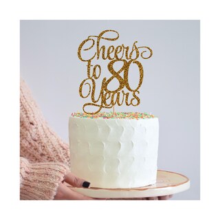Topper Per Torta Happy 80th Birthday Glitter Oro E Nero - Decorazione Da Festa Per 80° Compleanno O Anniversario