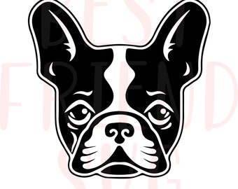 Bouledogue français svg, chien svg, téléchargement immédiat, png, dxf, eps, svg pour Cricut, Silhouette, chemise svg, chien mignon découpé au laser visage de chien, bouledogue