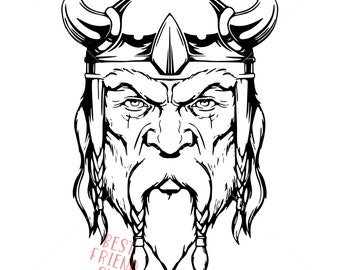 Head of Odin Norse God Front View Black and White Viking Celtic Svg, Viking SVG for cutting machines, Instant Download