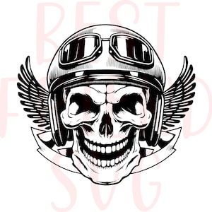 Skull Pilot Wings War Hero Bones Motorcycle Club Grim Logo Tattoo Death Biker Fighter Military .SVG .PNG, Dxf, Eps Clipart Cricut Cut