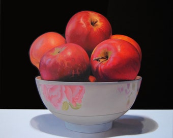 Still life with apples, Canvas painting, Red apples art, Food painting, Fruits painting, Hyperrealism painting, Gift, Certificate attached