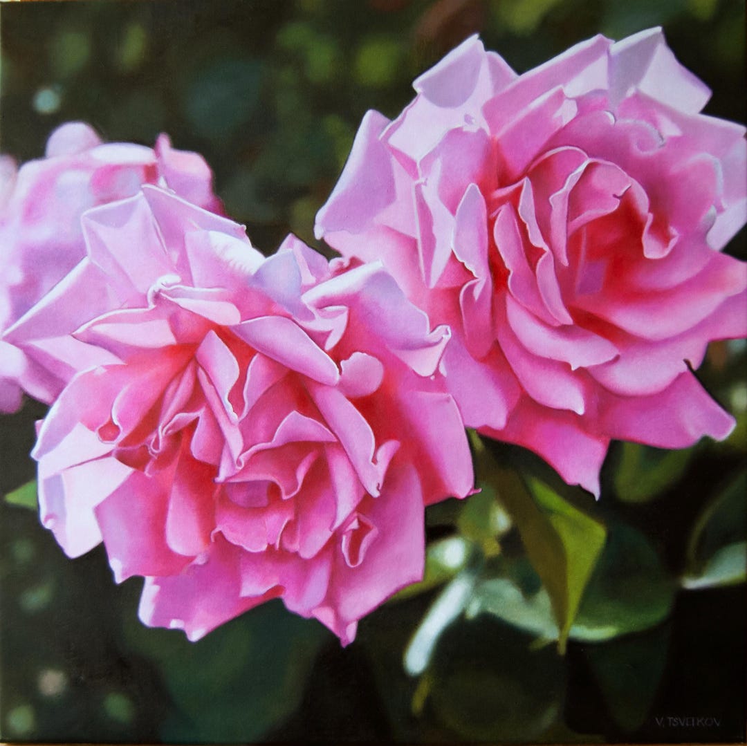 Hyperrealism Pink Rose Oil Painting, Floral Canvas Art (19.7x19.7 In ...