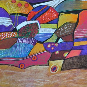 Landscape, Abstract landscape, Pastel on paper, Modern art, Drawning, Mixed media, Handpainted, Abstract painting, Certificate Attached image 3