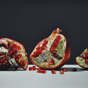 Still life with Pomegranate, Fruit Painting, Original Oil on Canvas Art, Ready to Hang, Hyperrealistic Artwork, Food, Realism, Made to Order