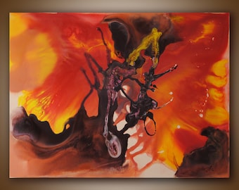 Original Abstract Acrylic Painting, Yellow and Red Canvas Art (23.6 x31.5 in)