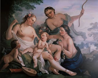 Copy of Charles Joseph Natoire, Masterpiece, Venus and Cupid, Reproduction, High Quality Canvas Painting, Made to Order Art, 43,3 x 53,5 in
