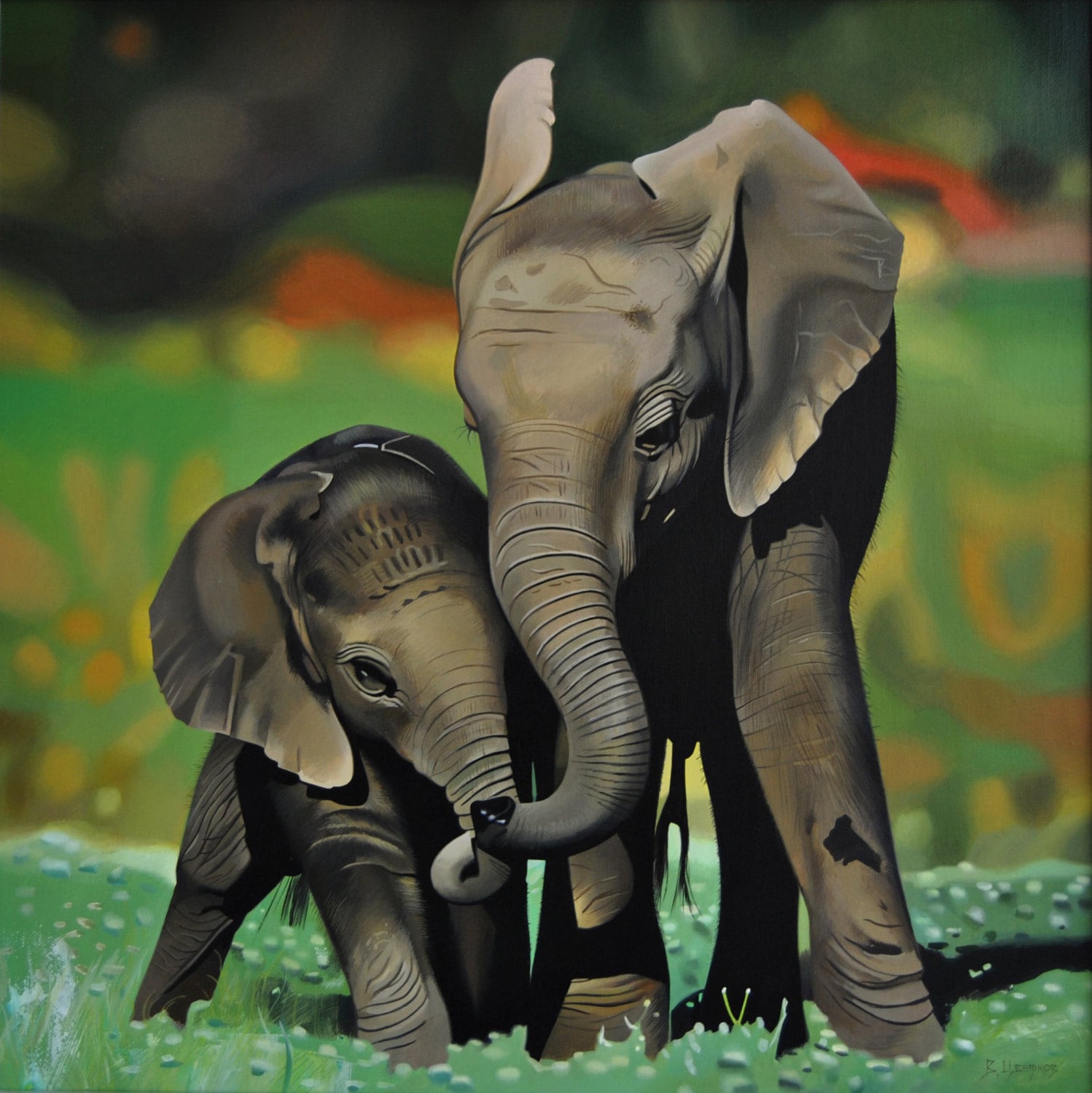 Elephants Painting, Elephants Portrait, Canvas Painting, Animal Art