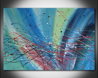 オリジナルの幾何学的抽象画、カラフルなモダンアート（40x40インチ