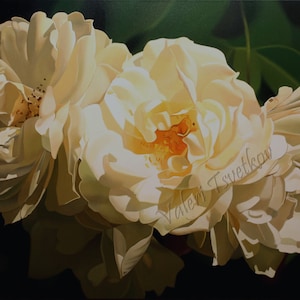 Peonies painting, Rose painting, White roses, Flower painting, Home Decor, Canvas paiting, Nature, Bunch of roses, Commission, 27.6 x 19.7in