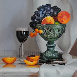 Still life painting, Canvas Painting, Food painting, Fruits painting,Original Oil Painting, Home decor, Certificate attached, 23.6 x 19.7 in