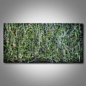Abstract composition 8, Original Acrylic Painting, Ready to hang, Wall art, Expressionism, Modern Art,Green Abstraction,  24X48 in