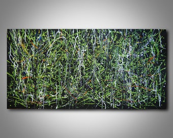 Abstract composition 8, Original Acrylic Painting, Ready to hang, Wall art, Expressionism, Modern Art,Green Abstraction,  24X48 in