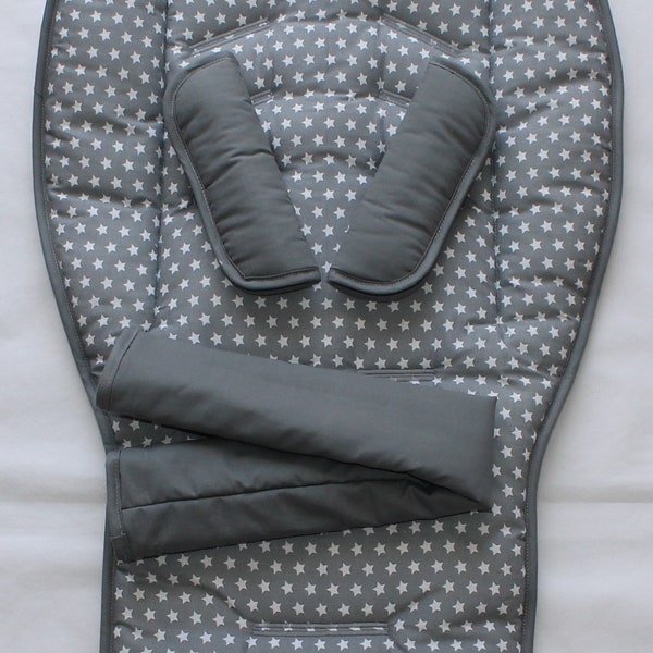 Stroller set for " Emmaljunga ",Free choice from 210 fabric patterns available! Seat liner,shoulder pads,  bar cover