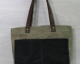 Bag made from waxed canvas and leather