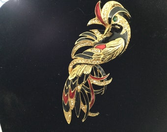 Brooch peacock , enamel style colorful  pin with rhinestones